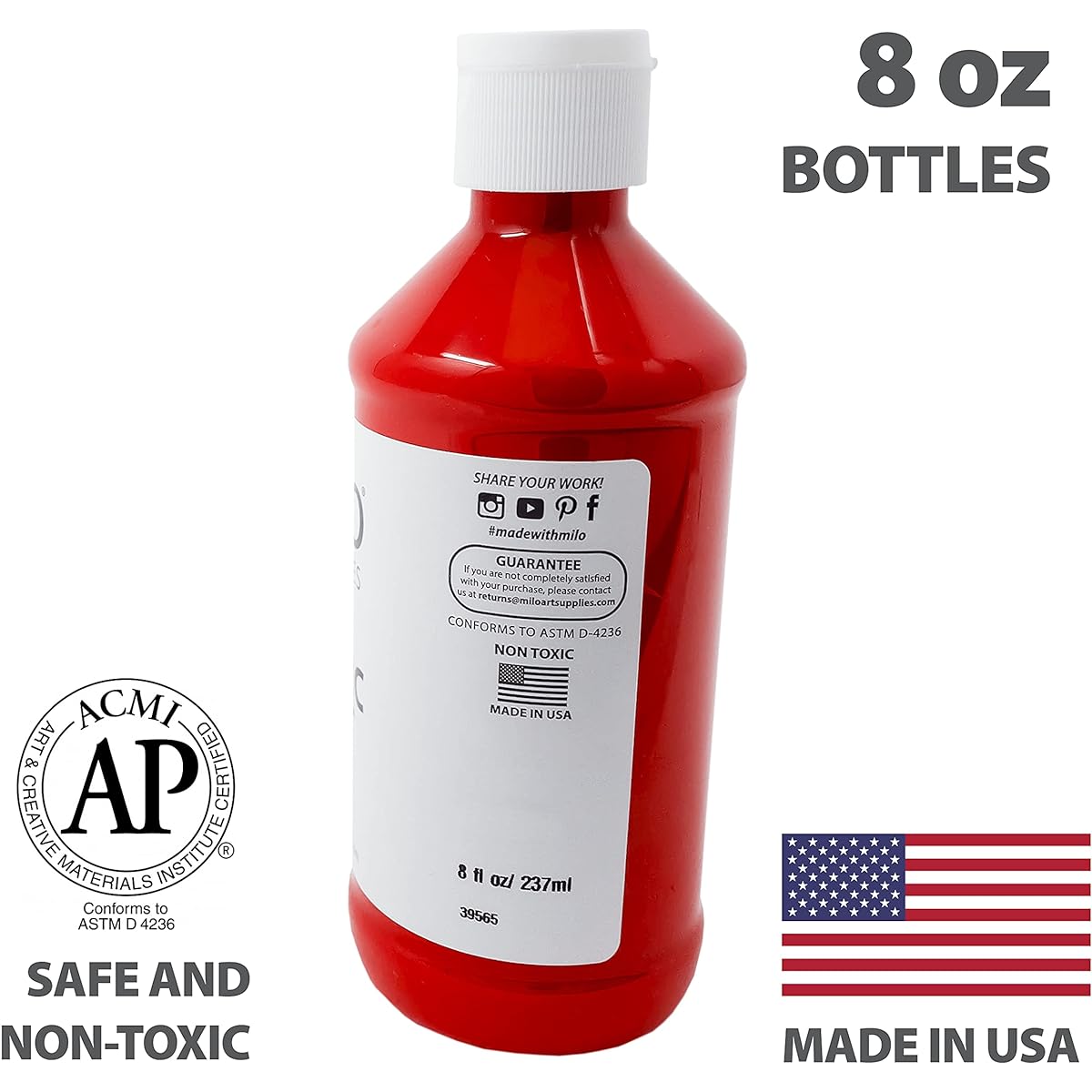milo Acrylic Paint 12 Color Set | 8oz Bottles | Student Primary Color Acrylic Painting Pack | Made in the USA | Non-Toxic Arts & Crafts Paints for Artists, Kids, and Hobby Painters
