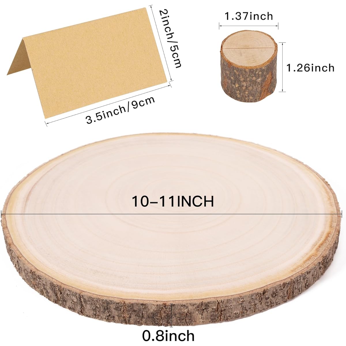 Caydo 10 Pieces 10-11 Inch Wood Slices for Centerpieces, 10 Wood Table Number Holders, 10 Cards, Wedding Table Centerpieces, Baby Shower, Party Decorations
