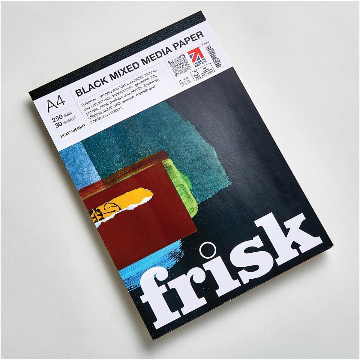 Frisk Black Mixed Media Paper Pad 250gsm 30 Sheets A4