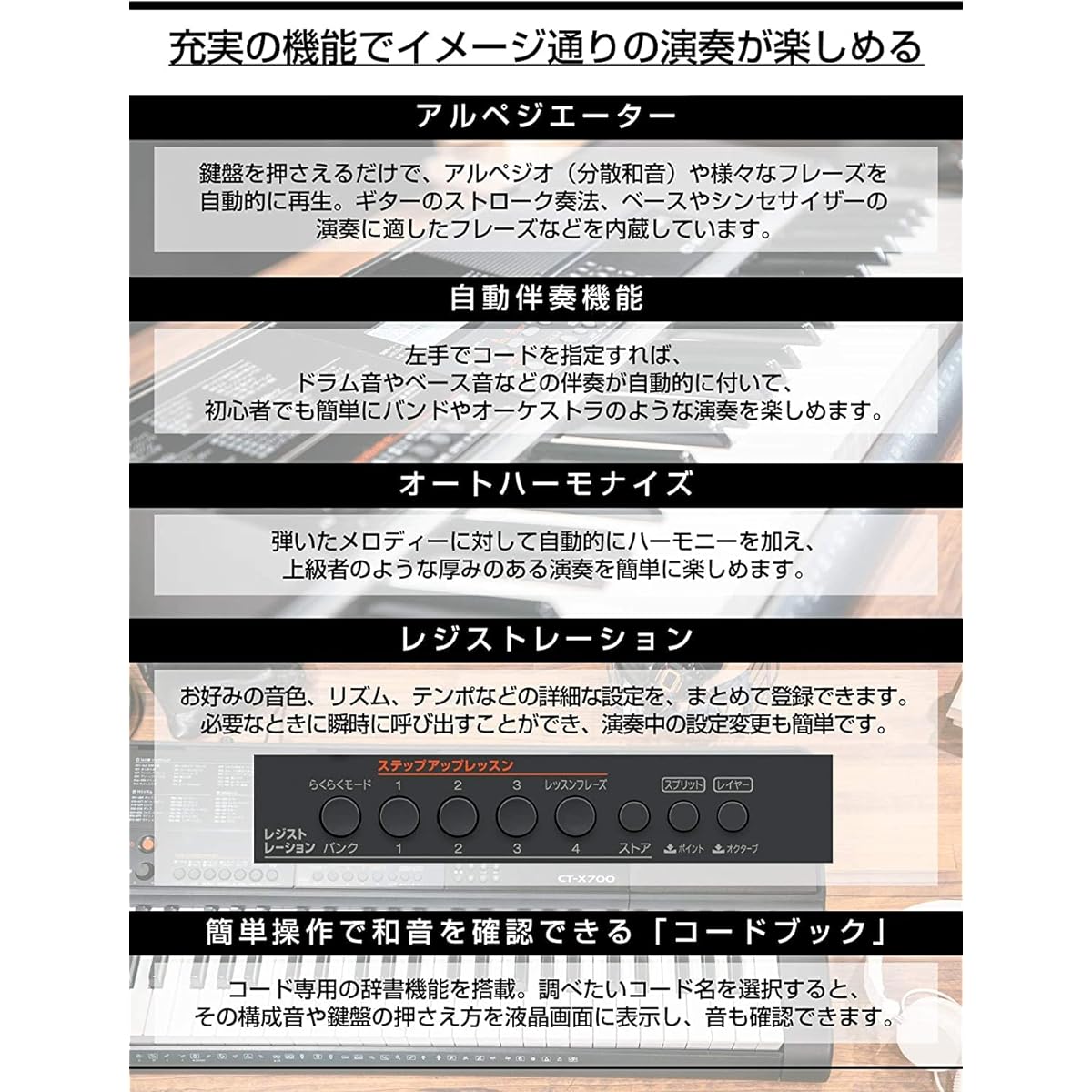Casio (CASIO) Electronic Keyboard Casiotone CT-X700 61 keys High quality AiX sound source Touch response with dynamic expression 600 tones 195 rhythms Auto accompaniment function Black
