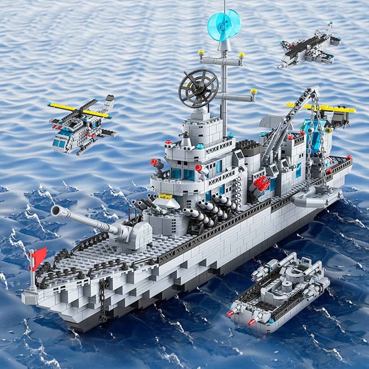 STEM 6-in-1 Warship Battleship Building Blocks Set Toy 27.5" Extra Large Toys for Boys Ages 6-14 Boat Ship Aircraft Carrier Battleship Toy Building Blocks (1560 Pieces)