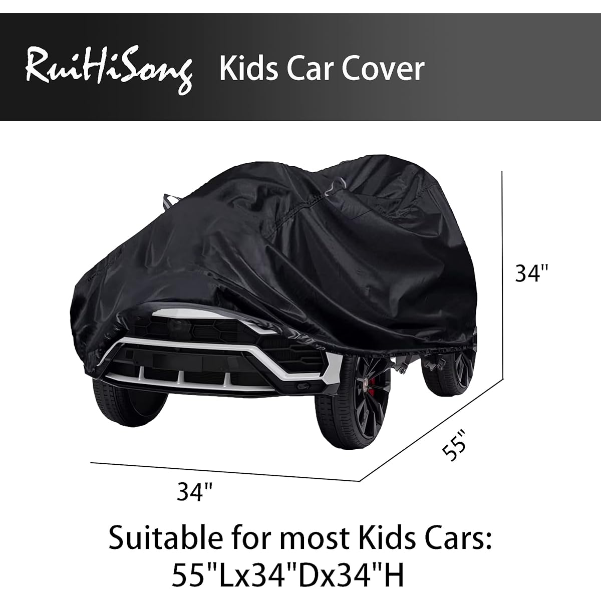 RuiHiSong Kids Car Cover 55" x 34" x 34" Kids Ride-on Toy Car Cover 600D Oxford Cloth Waterproof Sunscreen Rain Snow Protection Kids Ride Truck Car Cover with Buckle and Vent