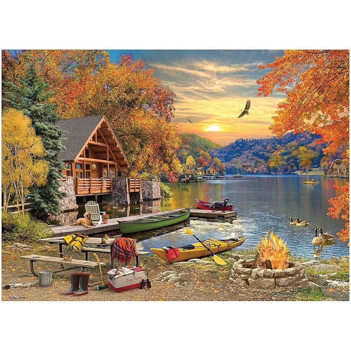 Cobble Hill 1000 Piece Puzzle Lakeside Retreat with Sample Poster
