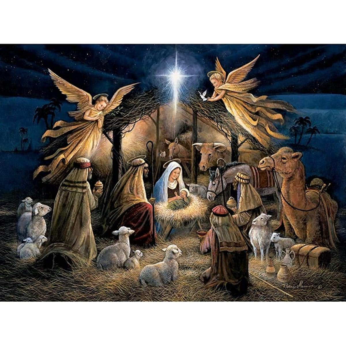 Bits and Pieces - 500 Piece Jigsaw Puzzle for Adults - Manger - 500 Piece Christmas Religious Nativity Jigsaw Puzzle by Artist Louanne Manning