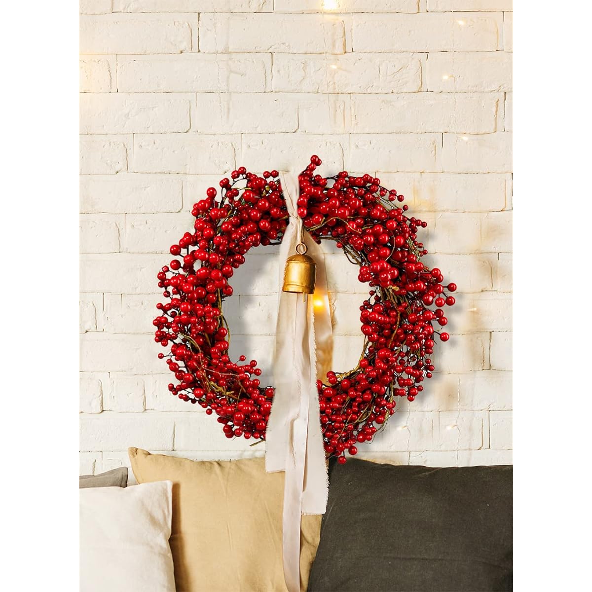Serene Spaces Living Red Berry Wreath, Decorative Wreath to Use as a Red Christmas Wreath, Valentine's Day Door Hanger, Door Wreath for All Seasons, Outdoor, Farmhouse Front Door, 20" Diameter