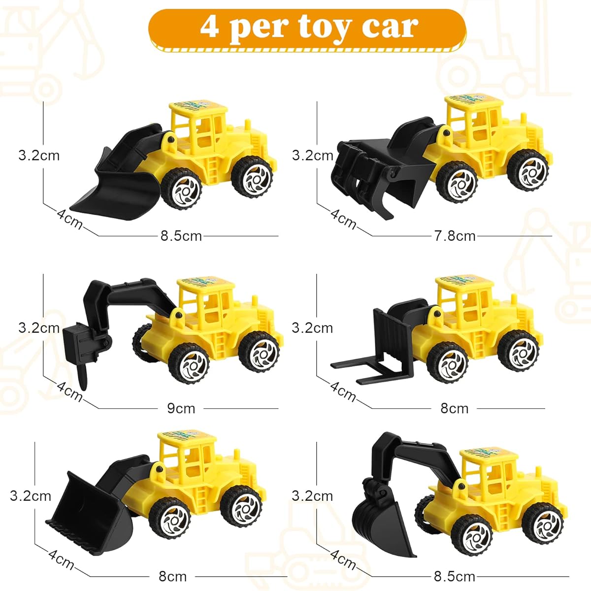 Mini Construction Engineering Truck Set 24 Pieces Small Construction Toys and Treat Bags with Twist Ties for Cake Birthday Party Favors Construction Birthday Party Supplies
