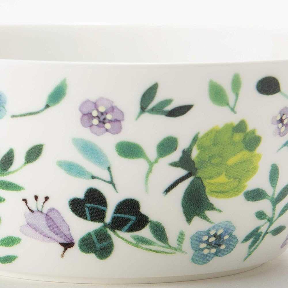 NARUMI Dinnerware Set, Anna Emilia, Diameter 14cm, Green, Floral Pattern, Cute, Set of 3, Microwave Warming, Dishwasher Safe, Gift Box Included, 51854-23166P