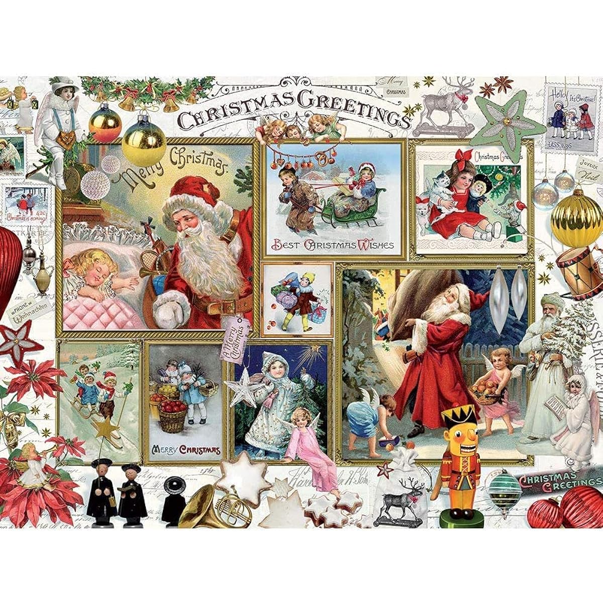 Bits and Pieces - 1000 Piece Jigsaw Puzzle for Adults 20' x 27'' - Christmas Greetings - 1000 Piece Santa Elf Classic Nutcracker Children's Jigsaw Puzzle Artist Barbara Behr