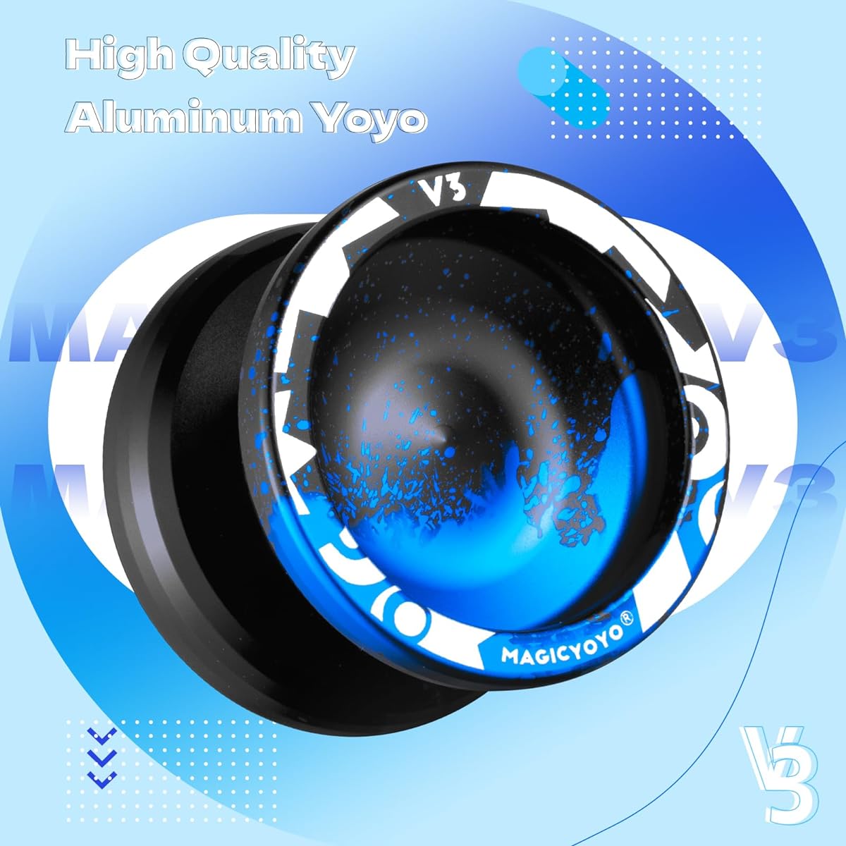 MAGICYOYO V3 Responsive Yoyo for Kids, Beginners, Professional Yoyo for Adults, Dual-Purpose Metal Yoyo with Replacement Bearings + 12 Yoyo Strings, Bearing Removal, Axle, Yoyo Case (Black Blue)