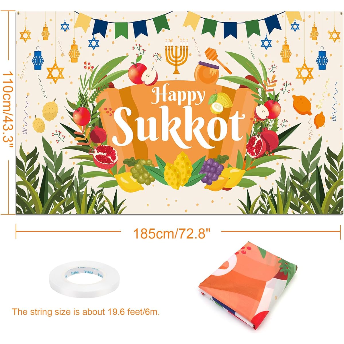 HOWAF Happy Sukkot Background Banner Happy Sukkot Party Decoration Background Banner Jewish Holiday Party Supplies Sukkkah Decorations Party Banner Happy Sukkot Welcome Banner for Jewish Festival Photo Props