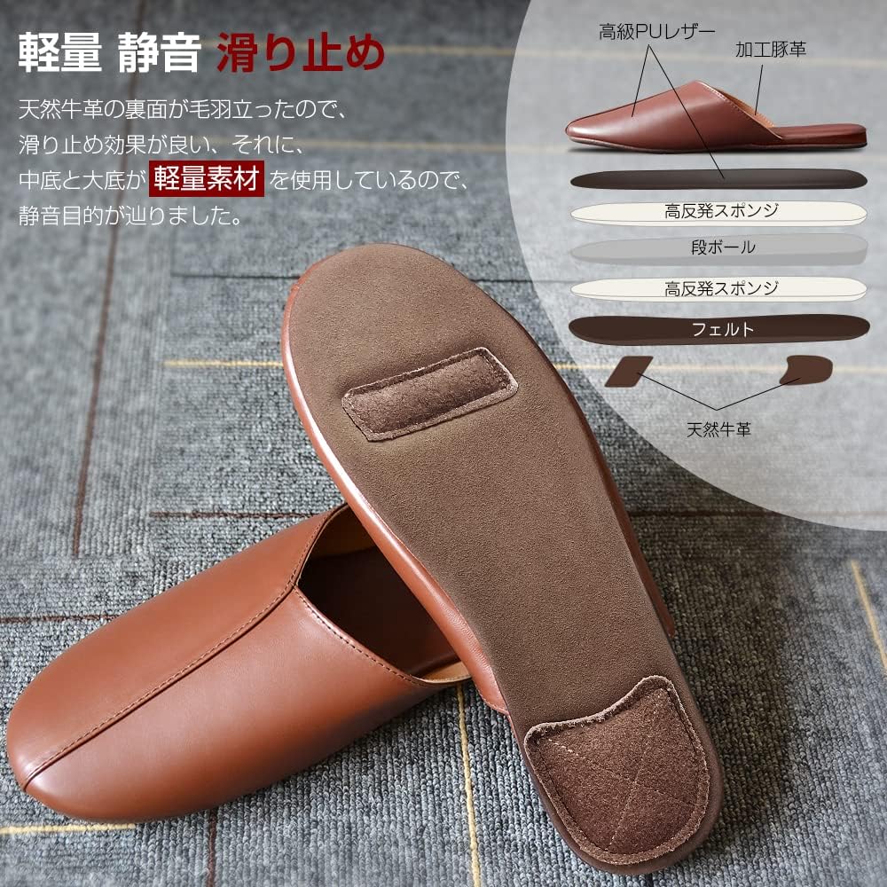 YAKIDA Office Leather Slippers, Room Shoes, Luxury Indoor Shoes, Stain Resistant, Wet Wipe, Quiet, Anti-Slip, For Commercial Use, For Guests, Portable, All Seasons