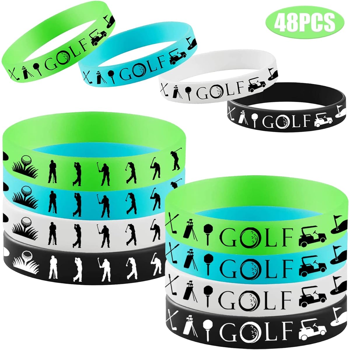 48 Pieces Golf Rubber Bracelet Silicone Wristband Party Supplies Sports Theme Birthday Baby Shower Party Decorations Party Favors