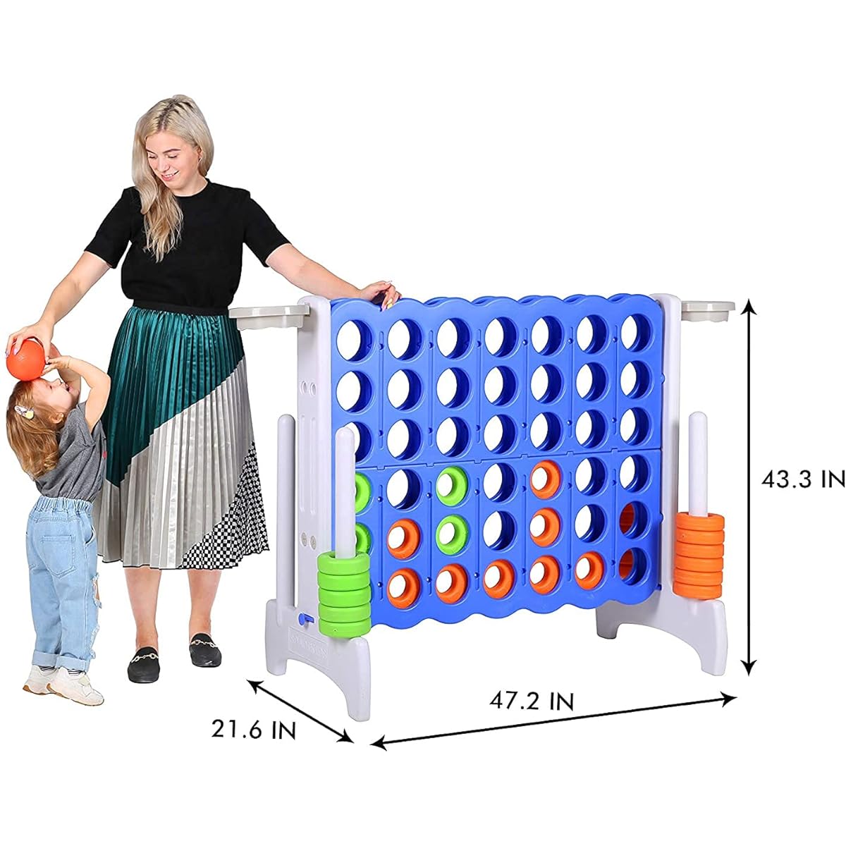 Giant 4" Jumbo 4ft Adult Yard Connect Game Basketball Activity Outdoor Floor Game Kids Teenage Indoor Family Fun Board Game White/Blue -DSZQ03GB