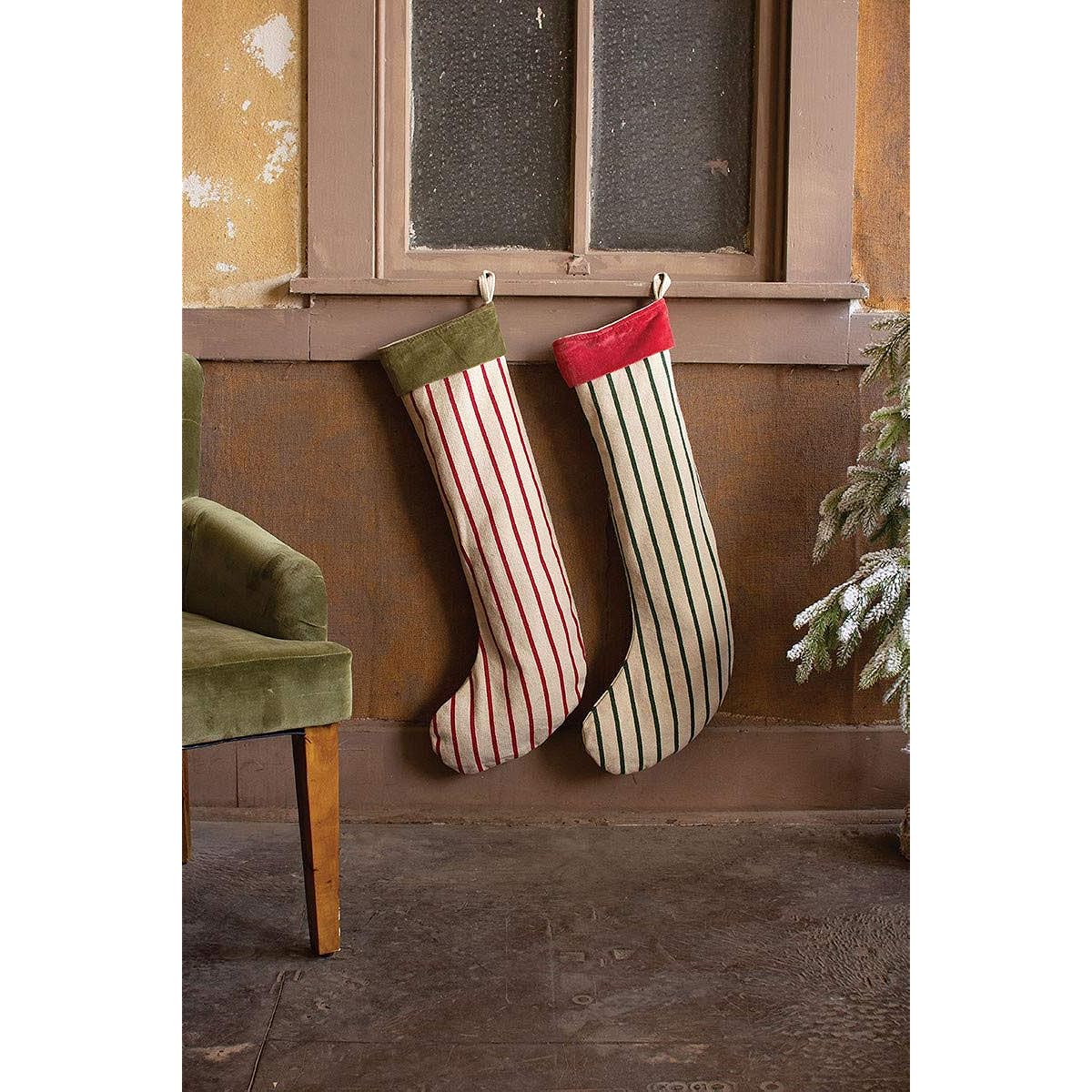 KALALALOU NRV2168 Giant Striped Christmas Stocking with Velvet Collar, Set of 2