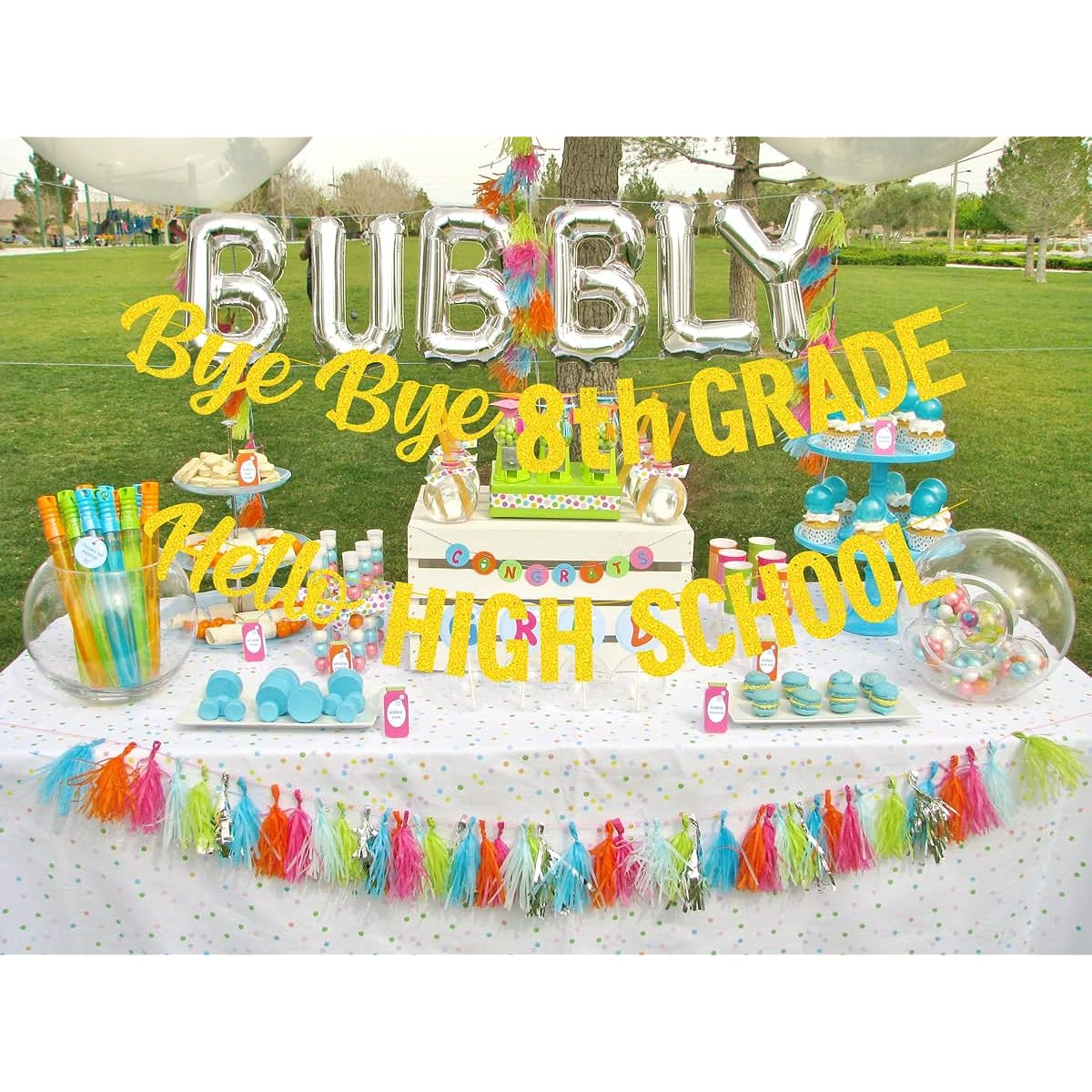 Bye Bye 8th Grade Hello High School Banner 8th Grade Graduation Banner 8th Grade Graduation Decorations 2023 Boys Girls 8th Grade Graduation Party Supplies 2023