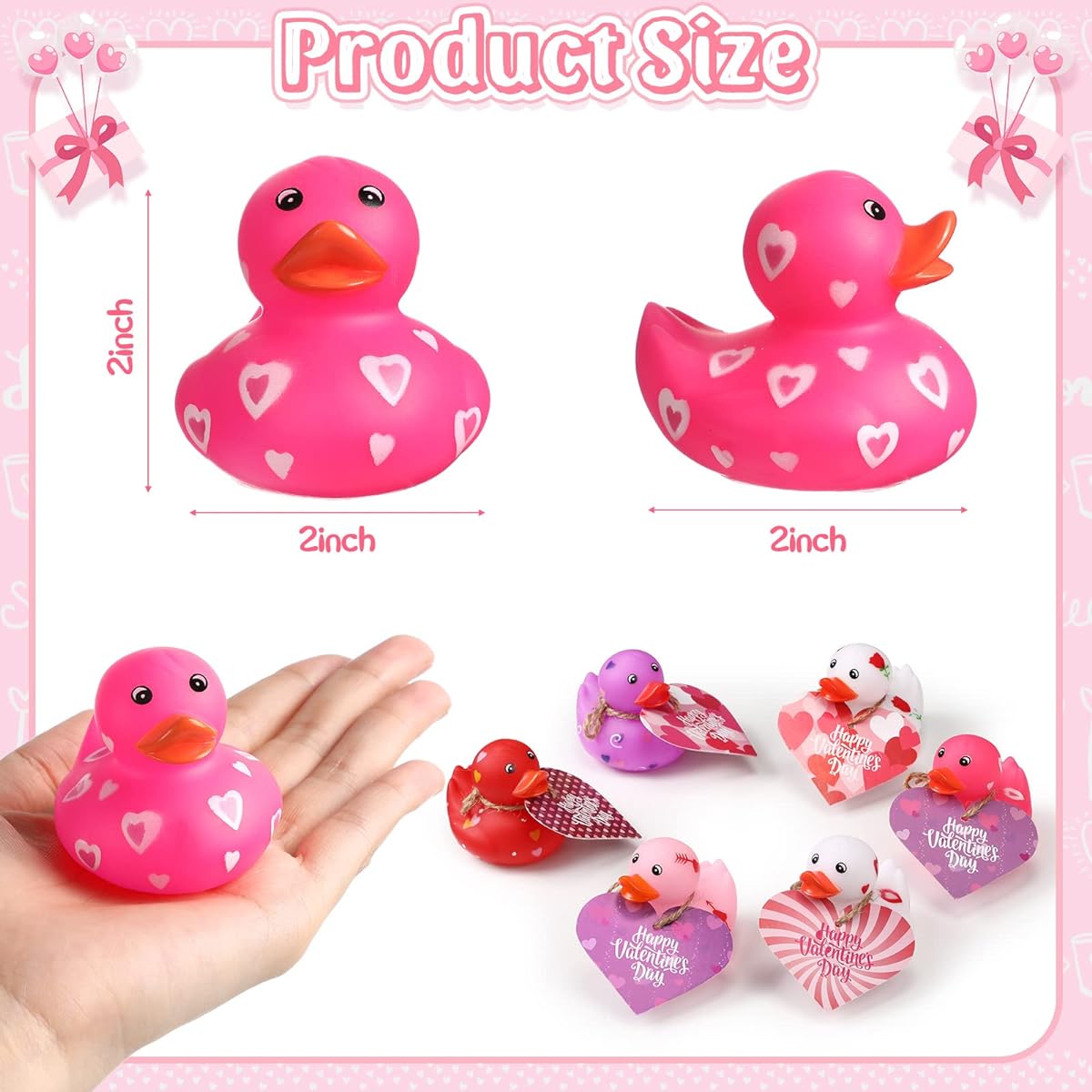 2" Valentine Rubber Duckies with Valentine's Day Gift Card, Fun Heart Ducks, Love Little Rubber Ducks, Cute Ducks, Bathtub Pool Toys, Classroom Swap, Carnival Party Giveaways, Game Giveaways (24 Pieces)