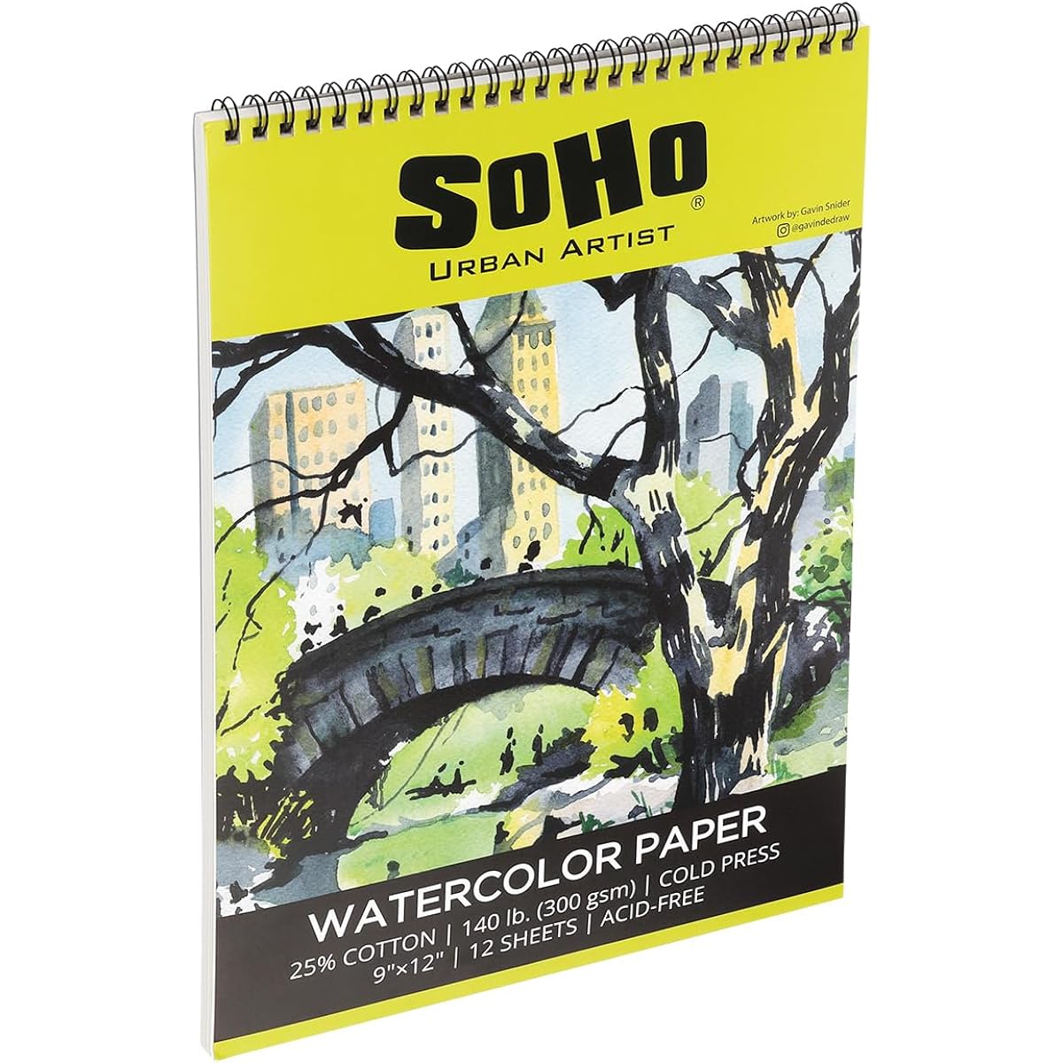 SoHo Urban Artist Watercolor Spiral Pad 16x20" - 140lb Cold Press Acid Free ECF 12 Pages