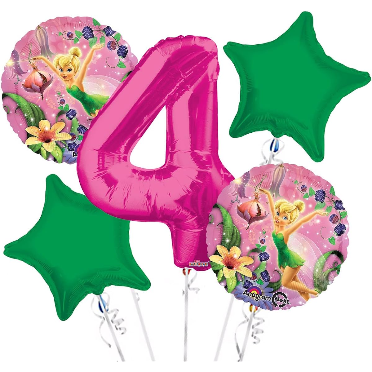 Tinkerbell Balloon Bouquet 4th Birthday 5 Pieces – Party Supplies