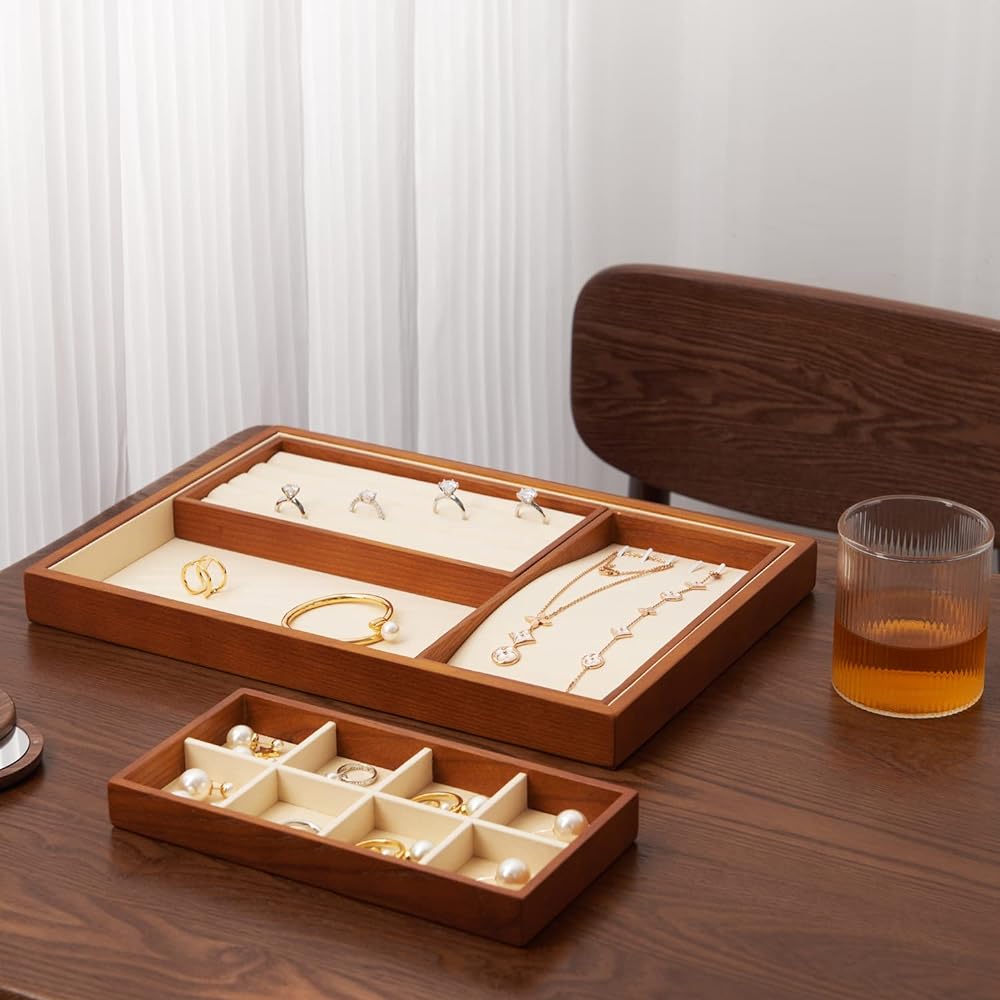 Oirlv Jewelry Tray, Accessory Tray, Wooden, Necklace, Bracelets, Earrings, Rings, Display/Storage, Accessories Holder, Luxury, Stylish P07101 (White)