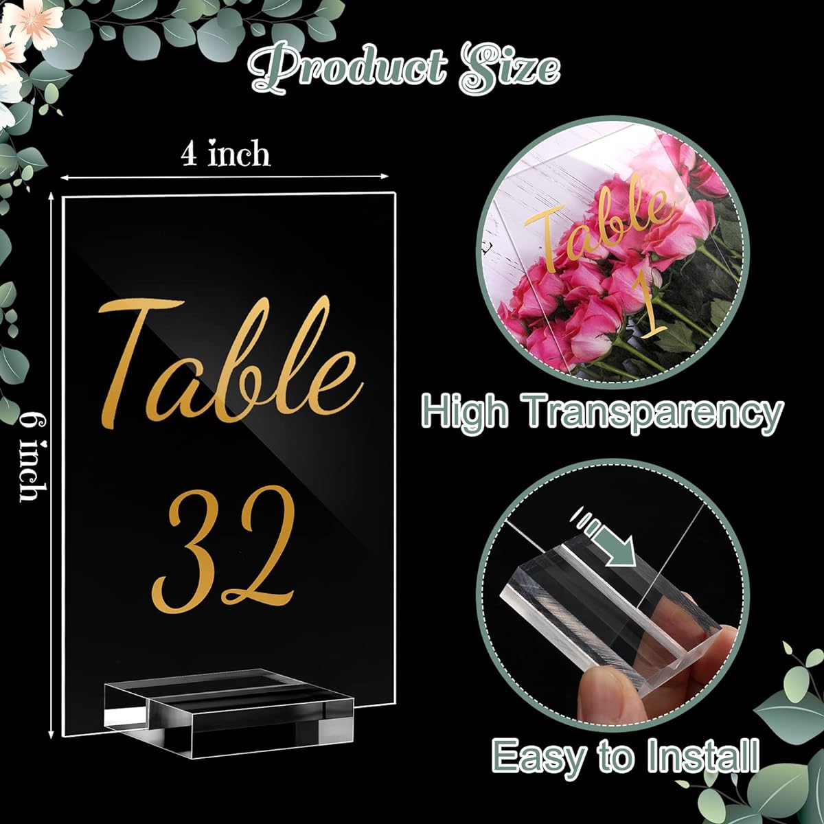 Acrylic Wedding Table Numbers 1-40 Clear Wedding Table Stands with Numbers Calligraphy Table Number Holders 4 x 6 Inch Acrylic Table Signs for Wedding Reception Centerpiece Decorations (Gold)