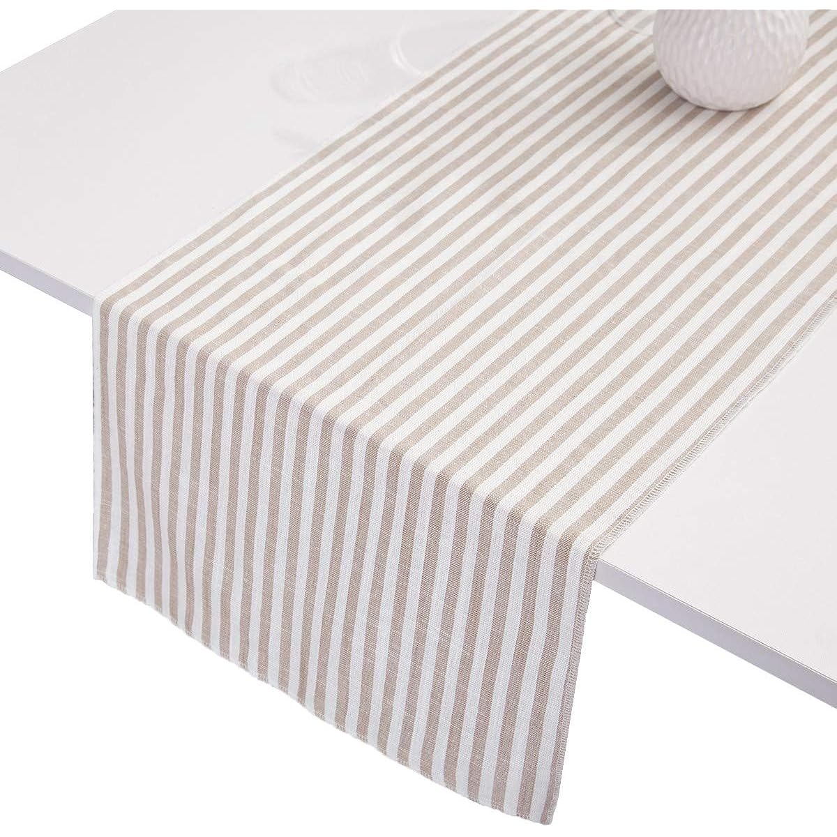 rockcloud Striped Table Runner Cotton Linen Table Top Decorations for Wedding Banquet Christmas Birthday Graduation Prom Party Khaki 13 x 61 Inch