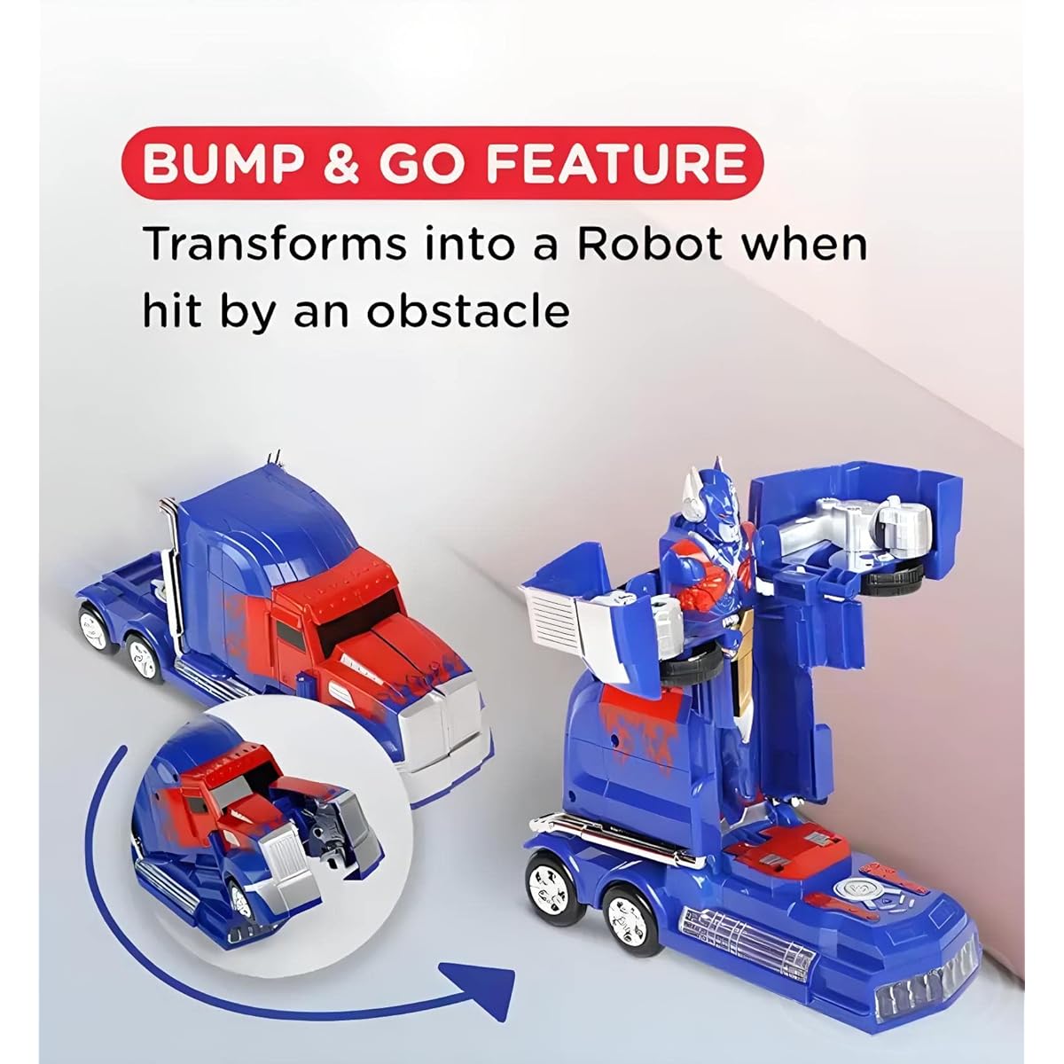 Transforming Robot Electric Toy Truck Bump & Go Automatic Transform Action with LED Lights and Realistic Sounds for Kids