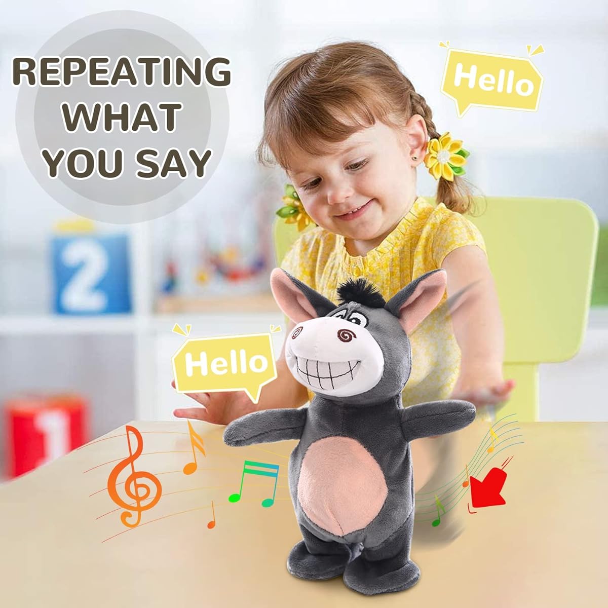 Emoin Walking Donkey Stuffed Animal Pet Living Singing Donkey Plush Toy Baby Toy Repeating Repeat What You Say Crawling Toy Toddler Girl Boy Baby Toy 6-12 Months Birthday Gift