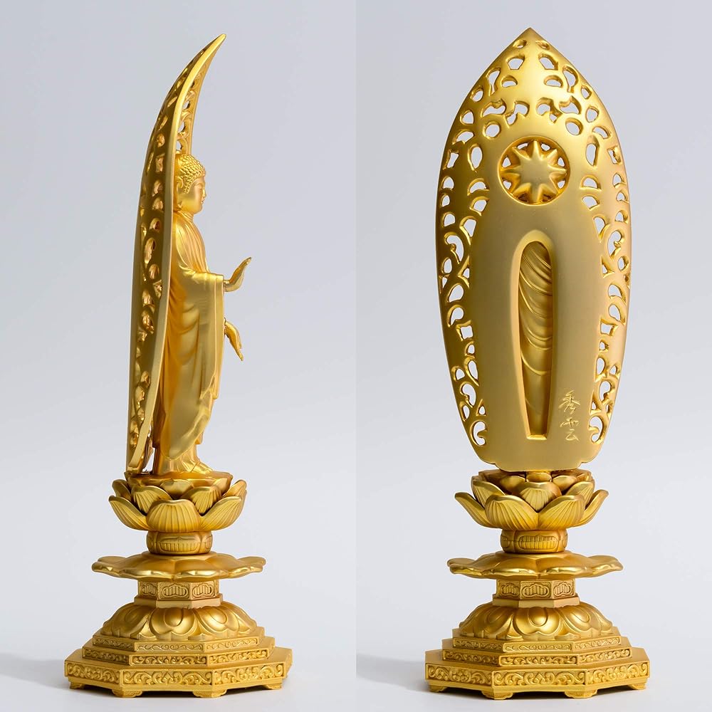 Buddha statue Shaka Nyorai 19cm (gold plated/24K gold) Buddhist sculptor: Hideun Makita Original model _ "Soto sect, Rinzai sect, Tendai sect" Takaoka copperware (Shakanyorai/L)