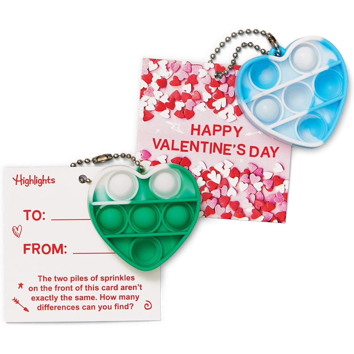 Highlights Pop-It Valentine Cards for Children's Classroom Exchanges - 24 Pack Puzzle Valentine's Day Cards with Heart-Shaped Keychain Fidget Toys