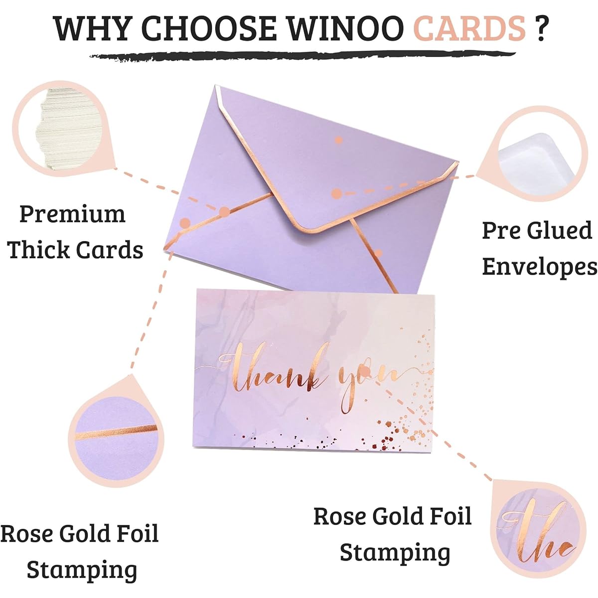 Watercolor Thank You Cards with Envelopes - 36 Pack - Heavyweight Rose Gold Thank You Notes 4x6 Inch Baby Shower Thank You Cards, Wedding Thank You Cards, Small Business, Funerals, Bridal Shower