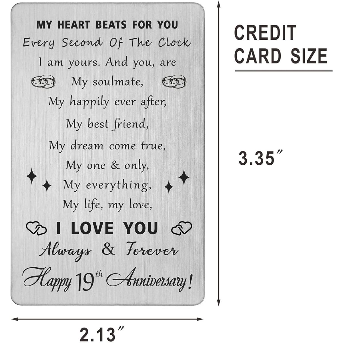 19th Anniversary Wallet Card Gifts Wedding Anniversary Card Gifts for Him/Her Romantic Engraved Gifts for Women/Men Gifts for Husband/Wife
