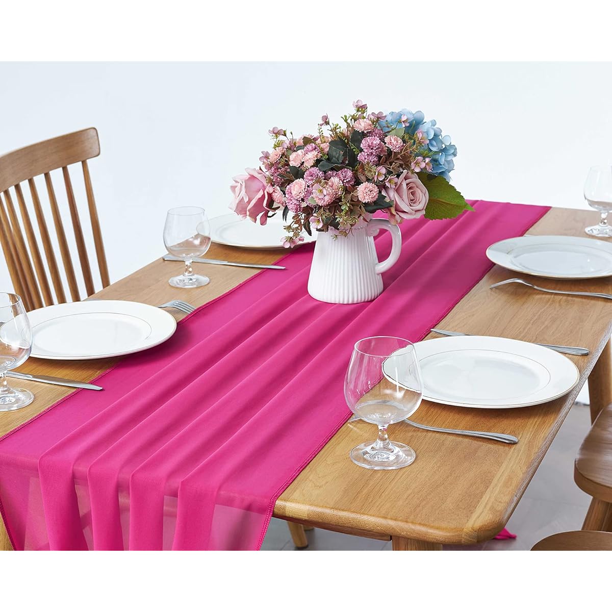 2 Pack 10ft Fuchsia Chiffon Table Runner Sheer 29x120inch Romantic Wedding Decor Bridal & Baby Shower Birthday Rustic Party Decorations
