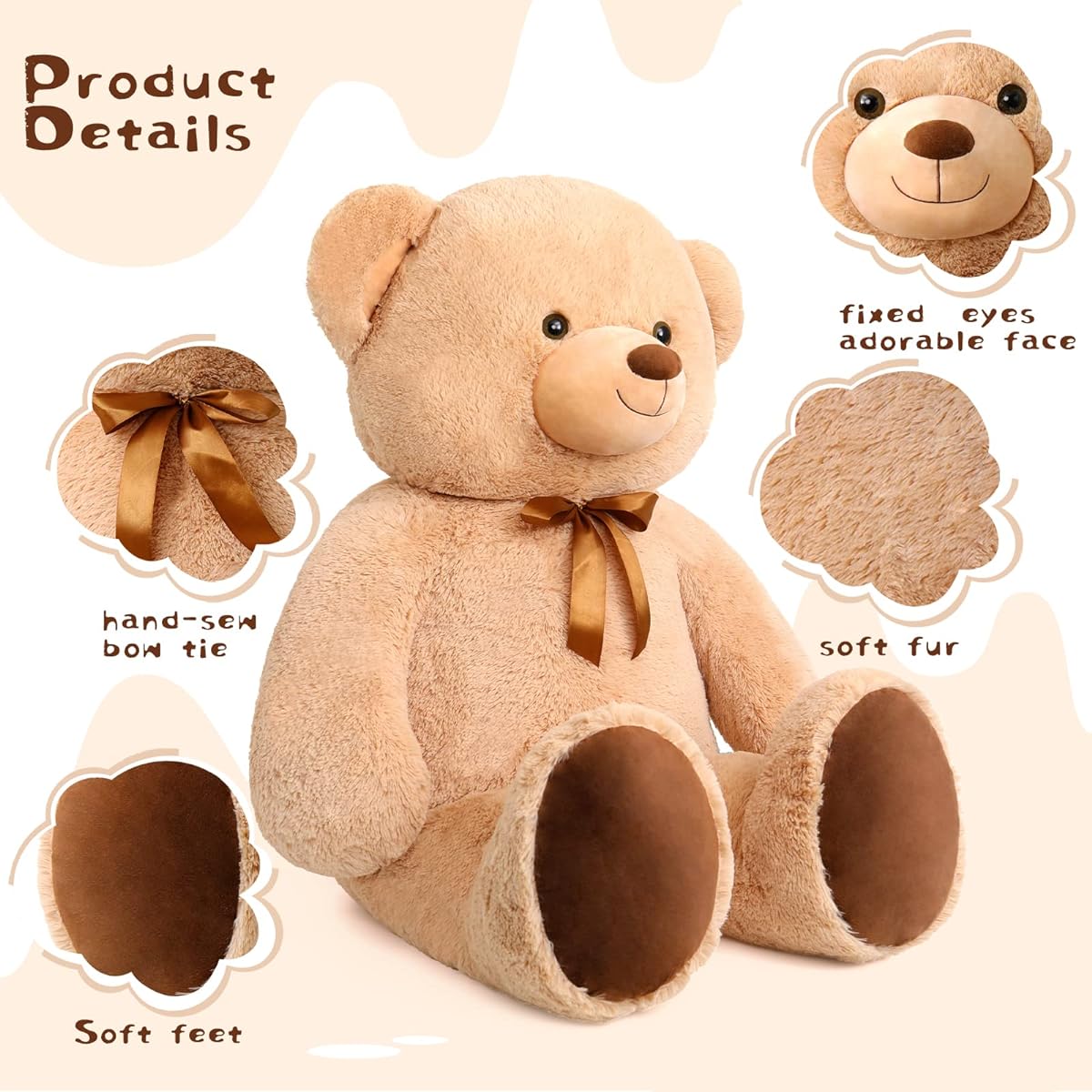 Tezituor Giant Teddy Bear Large Stuffed Animal Tan 47"