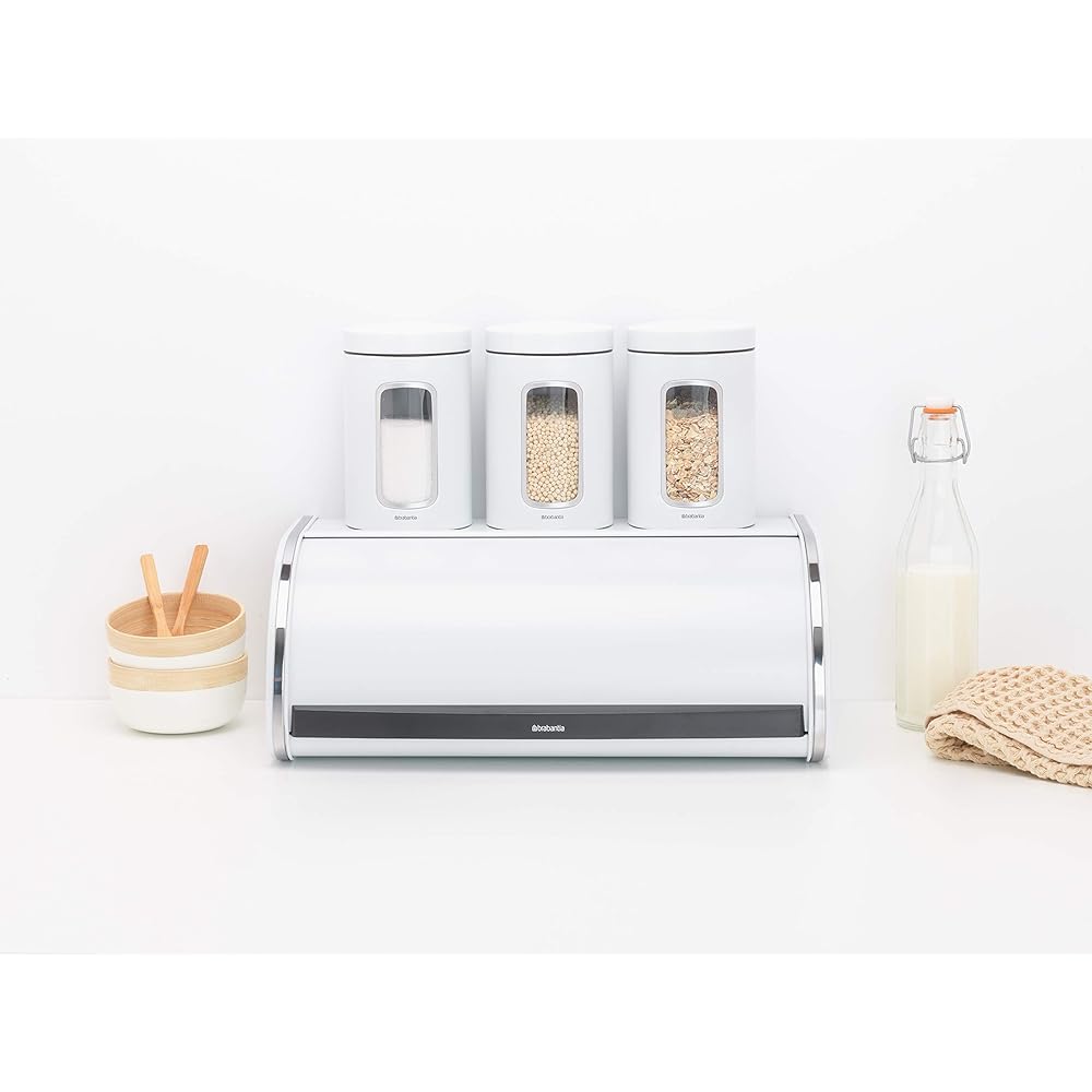 Brabantia Bread Bin Roll Top Storage for Bread, Condiments, Snacks Made in Belgium Off-White 306020 L