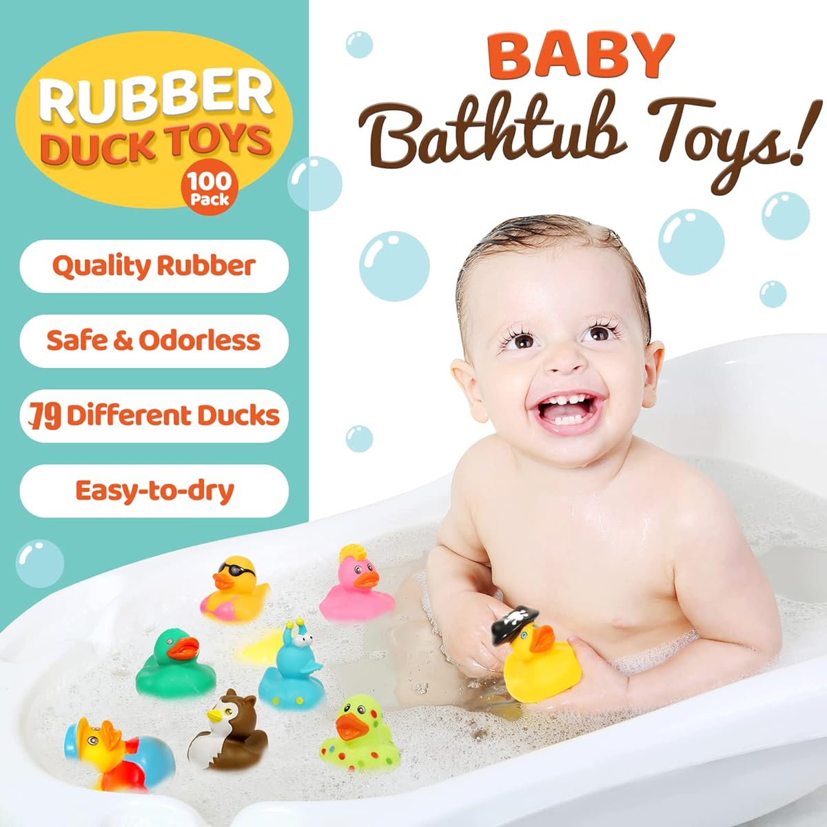 Rubber Ducks for Jeep Duck, 100 Pack Rubber Ducklings Assortment, 2.2 Inch Cute Mini Rubber Ducks for Kids Pool Activity, Baby Shower, Baby Bath Accessories
