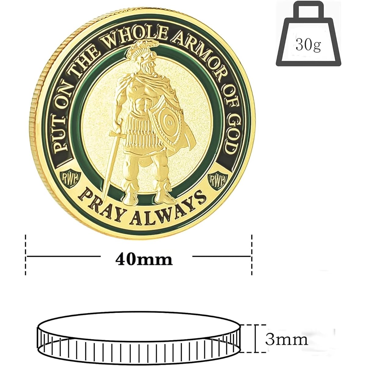 okkoCoin Put On The Full Armor of God Challenge Coin (Ephesians 6:11-18) - Antique Gold