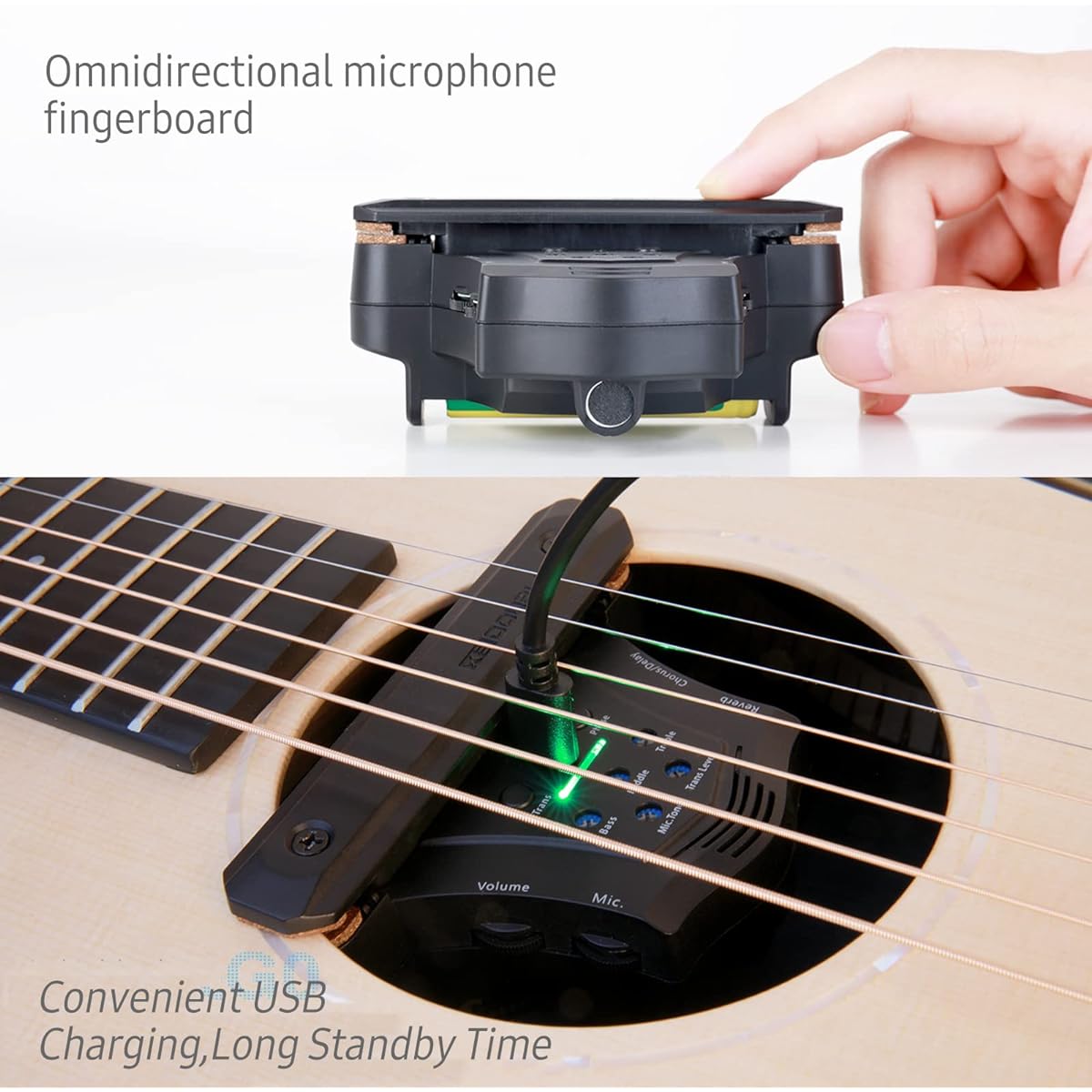 Duangu Double G0 Guitar Pickup Resonance Pickup Electric Bass Guitar Preamp Coil Soundhole Pickup, Chorus Delay Reverb Effect Preamp and Effect System for 96-104mm Soundhole, Electric Bass Guitar Preamp