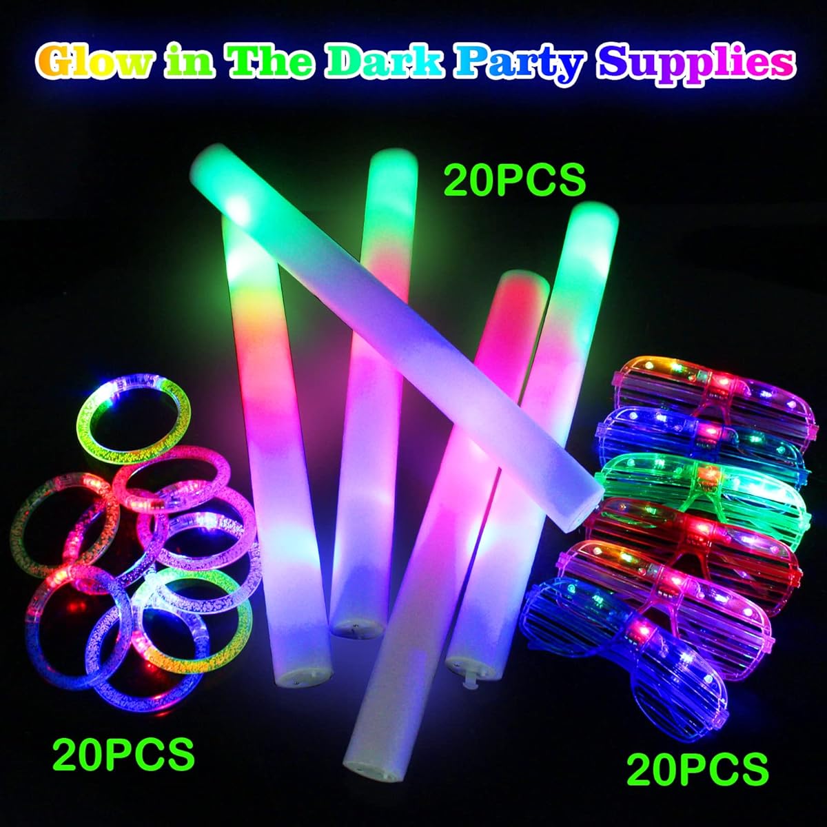 Stondino Glow in the Dark Party Supplies 4th of July LED Lighted Glasses Finger Lights for Kids Party Favors Glow Sticks LED Finger Lights Neon Party Supplies for Kids Adults Birthday