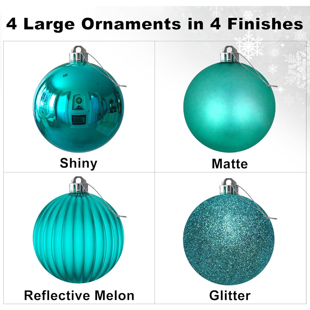 Teal 4" Large Christmas Balls Xmas Tree Ornaments Shatterproof Hanging Balls for Birthday, Halloween, Holiday, Wedding Decorations, Set of 4