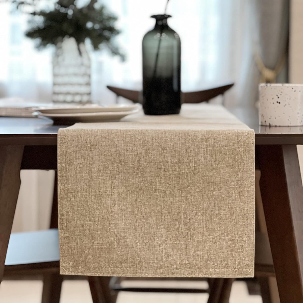Table Runner for Kitchen Dining Table Farmhouse Style Heavyweight Cotton Linen Double Layer Heat Resistant Washable/Beige