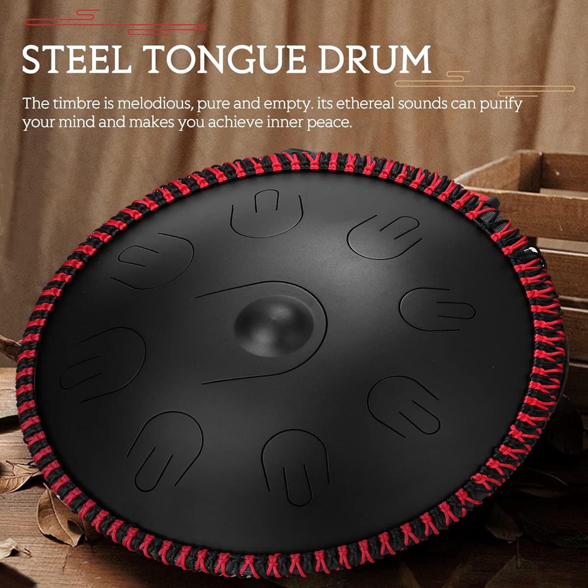 BUZHI 15 Inch 9 Tone Steel Tongue Drum Hand Pan Drum with Drumsticks Percussion Instrument