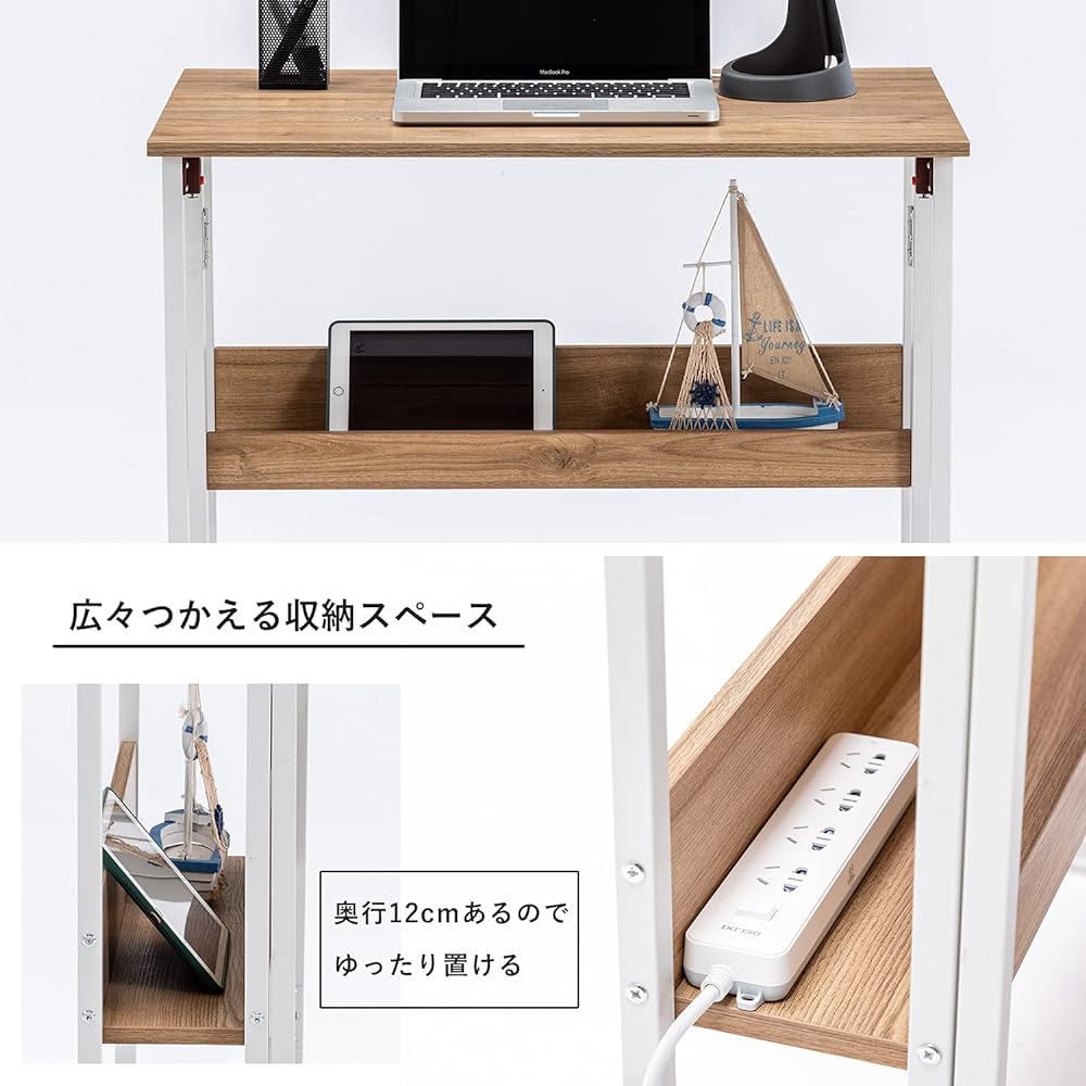 SYALEN Folding Desk Telework Desk Width 80 Depth 53 Height 75cm Space Saving Multifunctional Table Desk Compact Desk Melamine Processed Wood Monitor Arm Mountable Natural Walnut/White SLDK-01NA80A