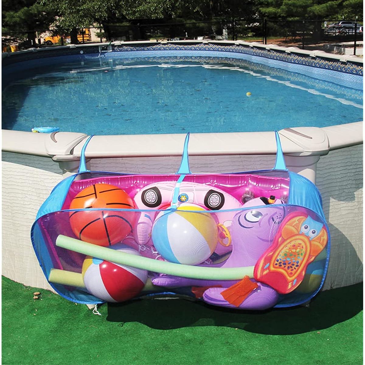 POOL BLASTER Pool Pouch Large Durable Pool Float Toy Ball Inflatable Patio Accessories Poolside Fence Freestanding