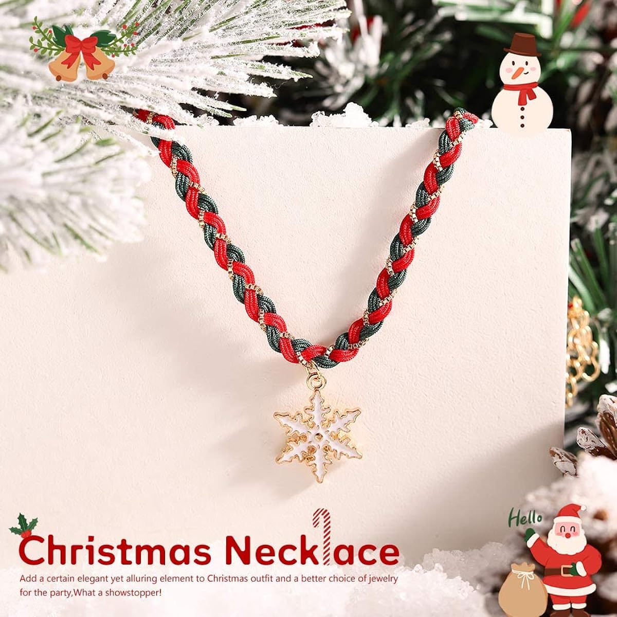 CLOACE Christmas Choker Necklace Red Xmas Snowflake Necklace Braided Necklace Pendant Costume Party Neck Accessories