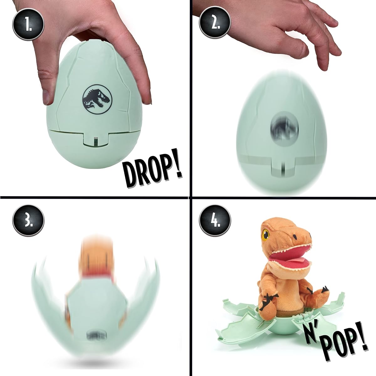 WOW! PODS Stuff Jurassic World Drop and Pop Dino - T-Rex | Dinosaur Egg with Pop-up Plush | Official Dominion Merchandise Gifts and Toys for Boys and Girls Ages 5 and Up Easter Basket Stuffer