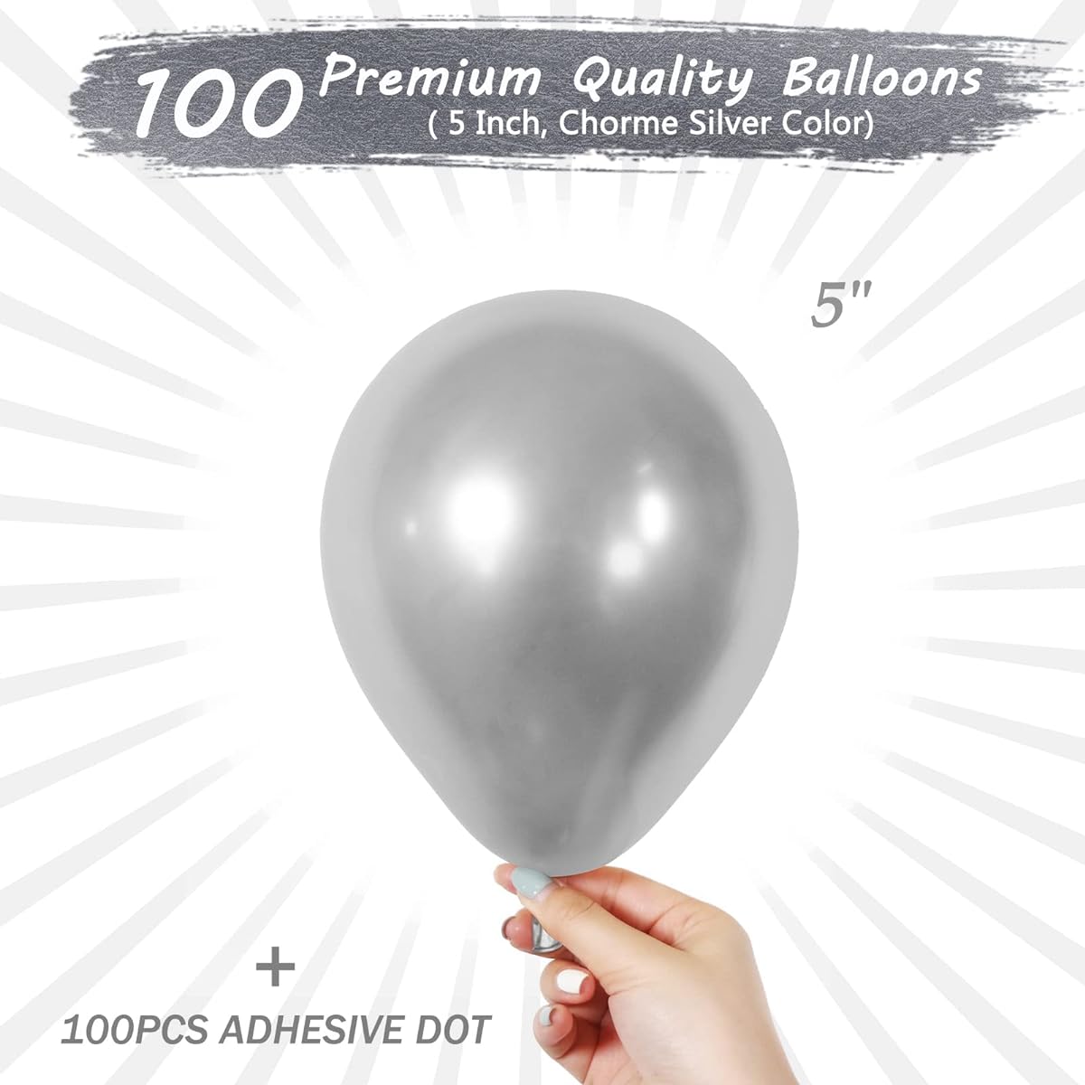 JOGAMS Metallic Silver Balloons 5 Inch 100 Pack Silver Chrome Balloons for Birthday Party Wedding Baby Shower Festival Anniversary Decorations