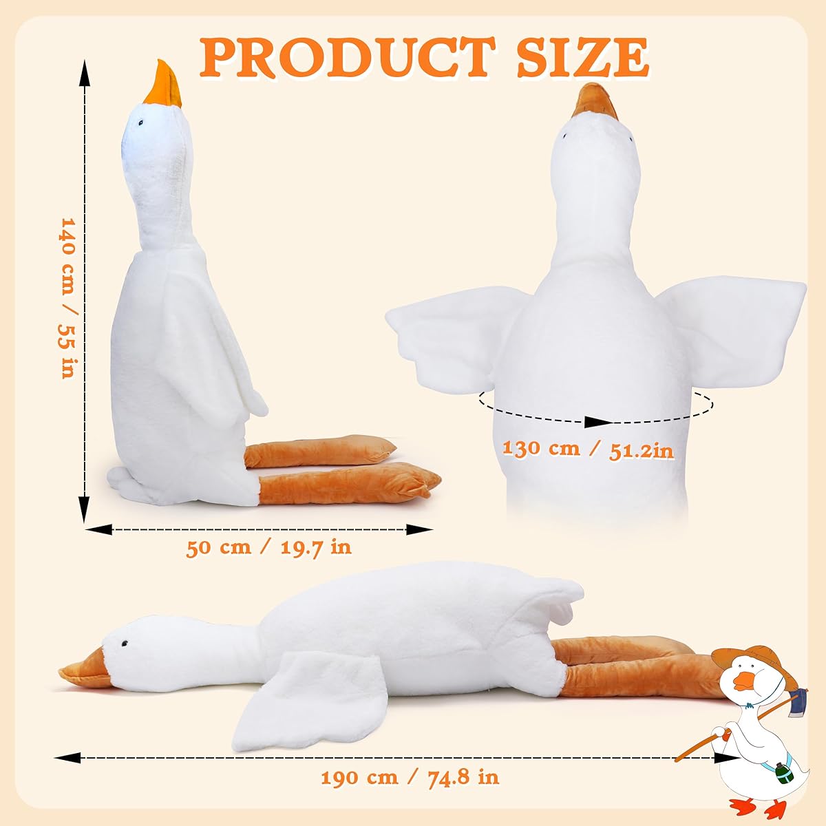 BIRCHIO White Goose Plush Toy White 75 inches/190cm