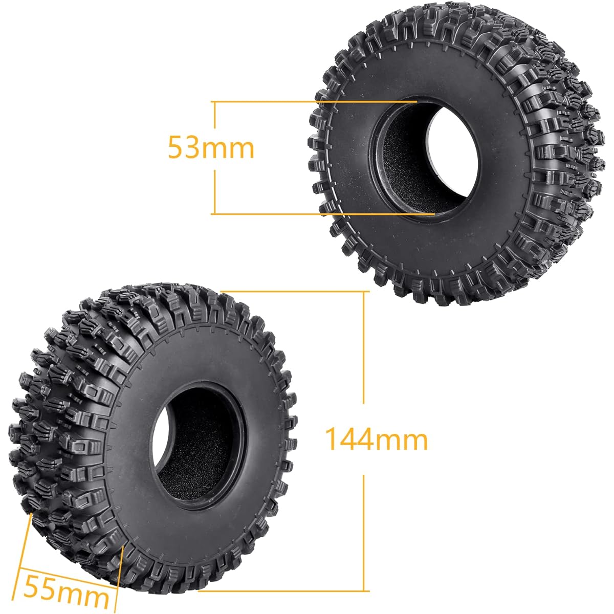 HobbyPark RC 2.2" Crawler Tire Mud Terrain Super Grip Soft Height 144mm 5.6" 2.2 Beadlock Wheels TRX4 Sport Redcat Everest 10 Axial RBX10 Ryft 4WD Capra 4WS with Foam 4pcs