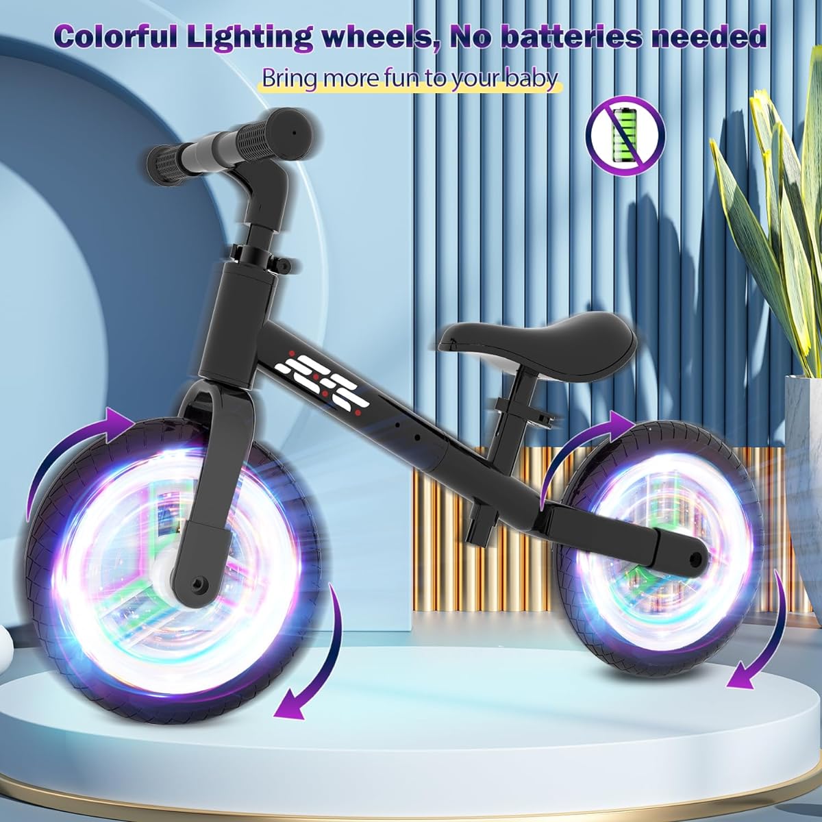 WETIFY Colorful Lighting Balance Bike for 2 Year Olds 2-5 Years Old Toddler Balance Bike No Pedals Required with Adjustable Handlebars & Seat 2-5 Year Old Boys Birthday Gift Toy