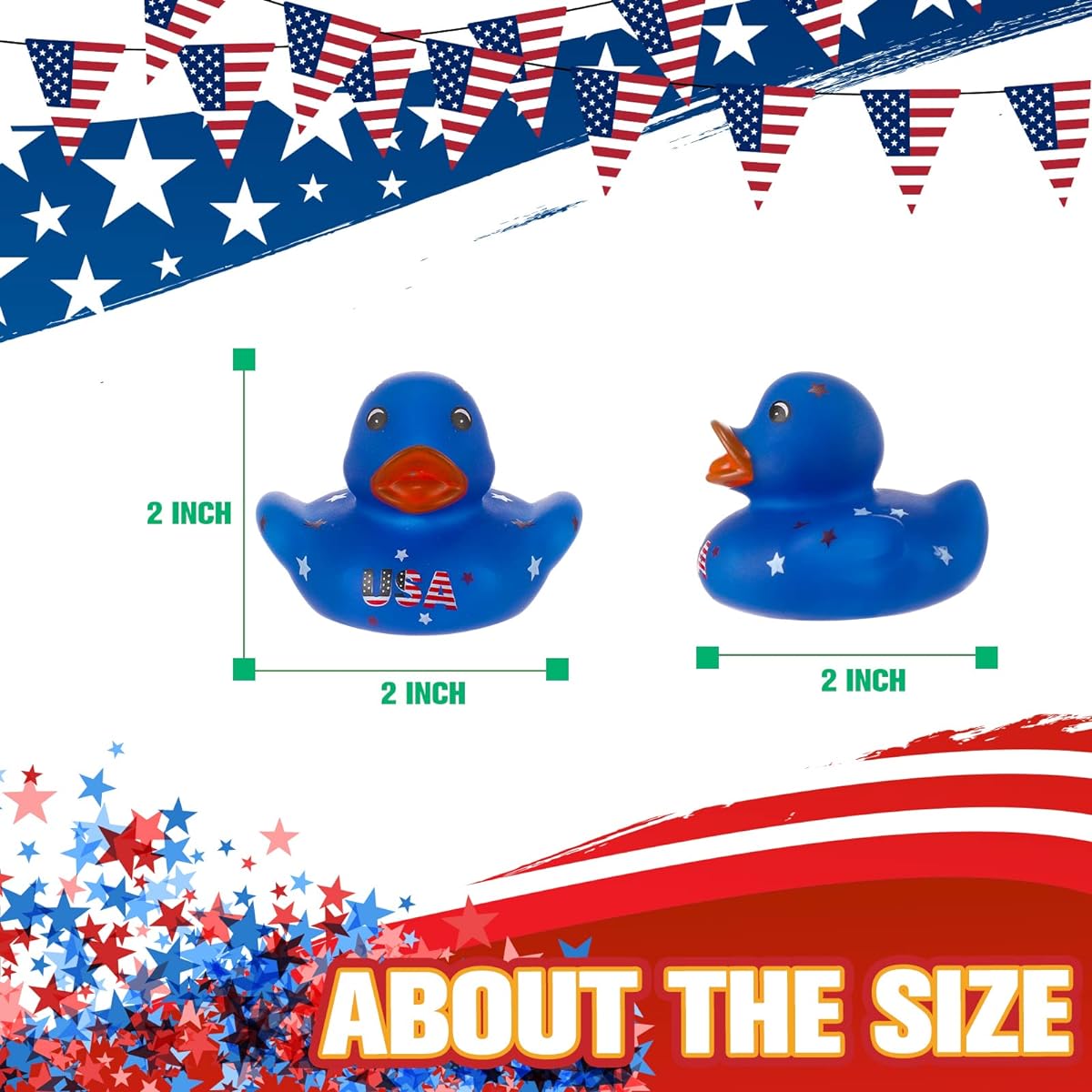 Sratte 50pcs 2" 4th of July Rubber Duck Red White Blue Mini Duck Bulk Star Patriotic Mini Rubber Ducky Small Bath Toy 4th of July Party Pool Game Party Independence Day Gift
